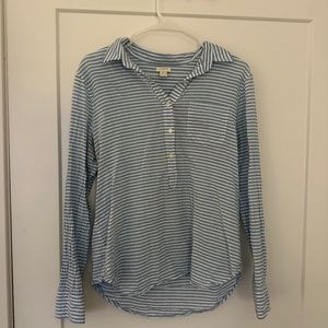 J. Crew Blue and White Seersucker Quarter Button Top